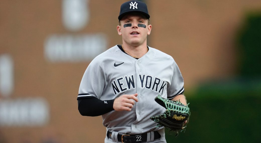 Harrison Bader playing with the New York Yankees in the past.