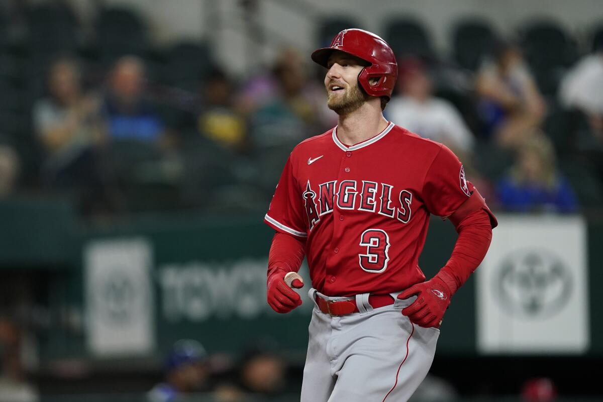 Taylor Ward runs the bases for the Los Angeles Angels.